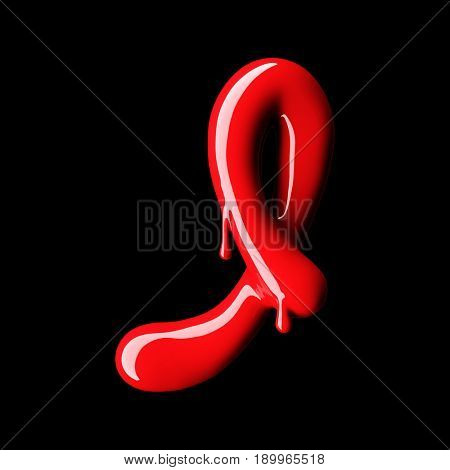 Glossy red letter I uppercase. 3D rendering font with glint on black background.