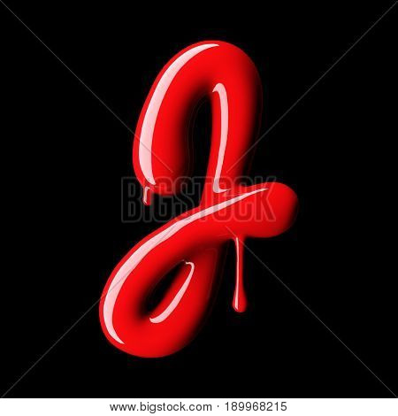 Glossy red letter J uppercase. 3D rendering font with glint on black background.