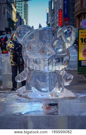 Harbin, China - February 9, 2017: Zhongyang pedestrian street, central street is a popular and commercial long corridor of European architectural art