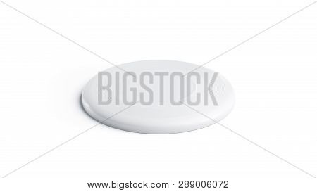 Blank White Plastic Disc Mock Up, Isolated, Side View, 3d Rendering. Empty Flying Circular Mockup. C