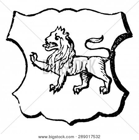 Lion Passant have Passing or walking lino, vintage line drawing or engraving illustration.