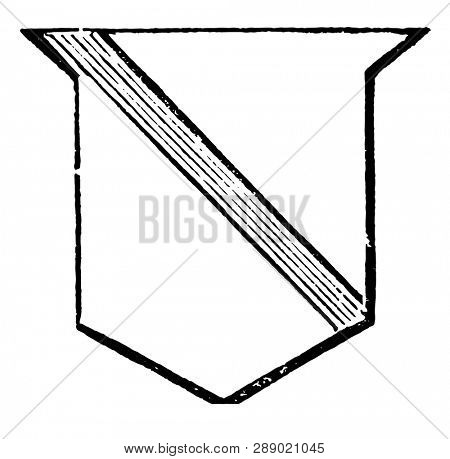 Shield Showing Riband is one third less than the garter and the bendlet, vintage line drawing or engraving illustration.