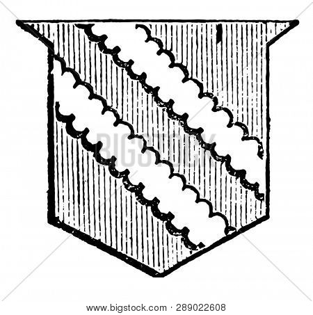 Shield Showing Bendlets is the same breadth as the bend dexter, vintage line drawing or engraving illustration.