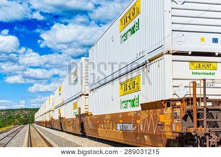 Freight Train Bnsf Railway Companies On A Sunny Day In Arizona.