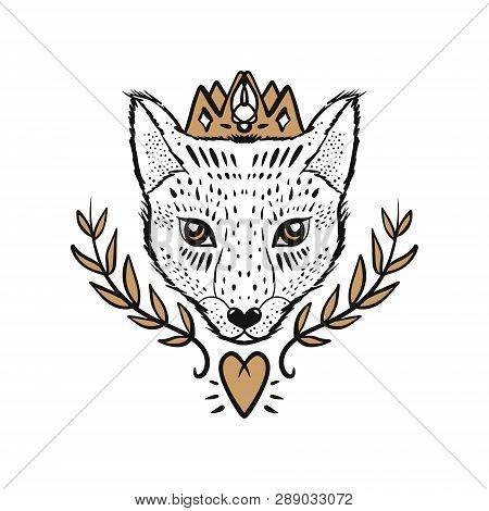 Beautiful Girl Fox Face, Boho Hippie Illustration. Portrait With Ornament. Northen Style, Sticker