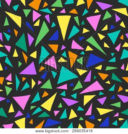 Seamless Geometric Pattern With Bright Multicilored Triangles.
