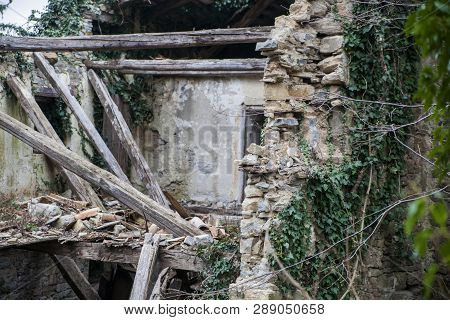 Abandoned Demolished House In An Abandoned Village Slapnik In Region Goriška Brda, Slovenia.