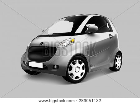 Side view of a silver microcar  in 3D