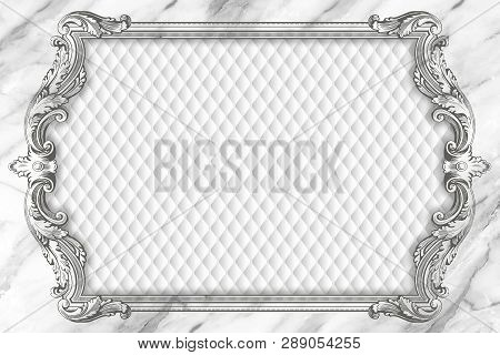 3d Ceiling Murals Wallpaper, Stucco Molding On Marble Background. Decor Frame, Leather Quilted Butto