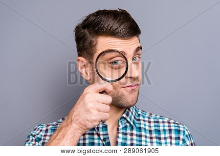 Close Up Photo Attractive Amazing Macho He Him His Man I Watch You Concept Big Lupa Hand Arm Childis