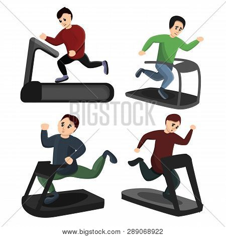 Treadmill Icons Set. Cartoon Set Of Treadmill Icons For Web Design