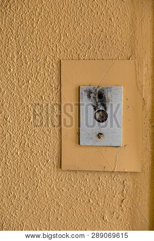 Old Elevator Call Button With Grungy Pattern In A Soviet Building In Post-soviet Riga, Latvia