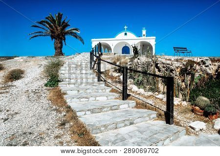 A White Chapel On A Cliffs Of Kavo Greko Near Aiya Napa, Cyprus