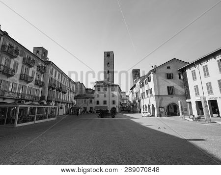 Piazza Risorgimento Square In Alba In Black And White
