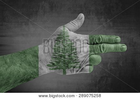 Norfolk Island Flag Painted On Male Hand Like A Gun