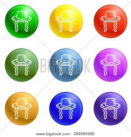 Jewish Hat Icons 9 Color Set Isolated On White Background For Any Web Design