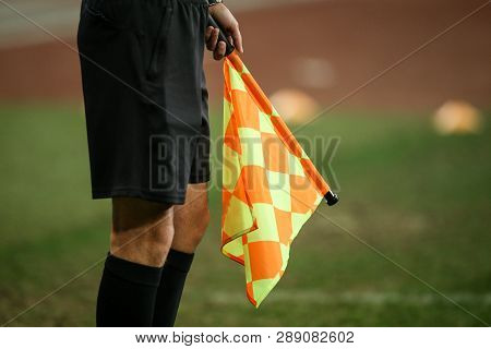 Details Of A Linesman Referee During A Soccer Game