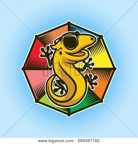 Cute Gecko Or Lizard Character In Eyeglasses