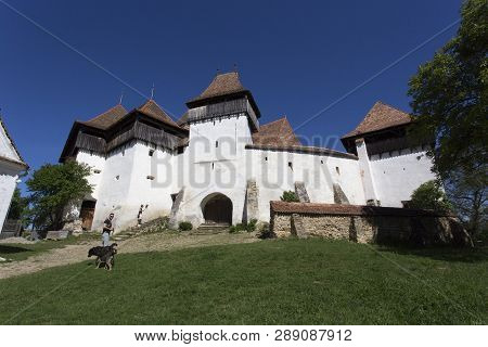 Viscri, Romania - April 29, 2018: Viscri Fortified Town View In A Spring Day