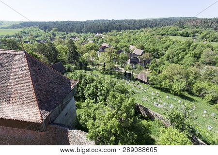 Viscri, Romania - April 29, 2018: Viscri Fortified Town View In A Spring Day