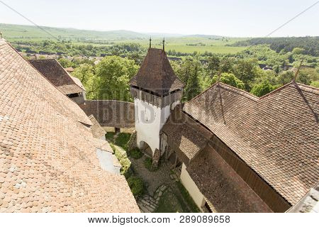 Viscri, Romania - April 29, 2018: Viscri Fortified Town View In A Spring Day