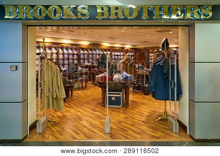 LINATE, ITALY - CIRCA NOVEMBER, 2017: entrance to Brooks Brothers shop in Milan Linate Airport.