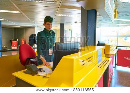 LINATE, ITALY - CIRCA NOVEMBER, 2017: Alitalia staff in Milan Linate Airport.