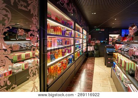 LINATE, ITALY - CIRCA NOVEMBER, 2017: Victoria's Secret shop Milan Linate Airport.