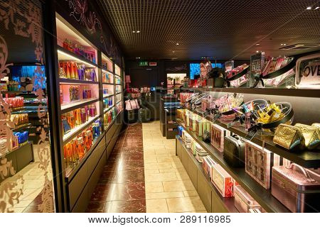 LINATE, ITALY - CIRCA NOVEMBER, 2017: Victoria's Secret shop Milan Linate Airport.
