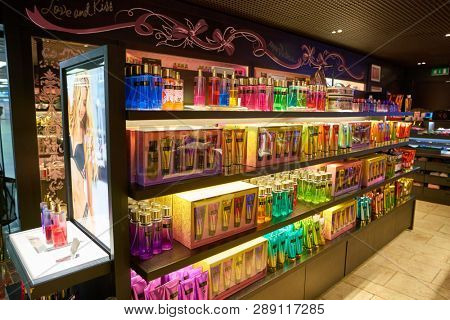 LINATE, ITALY - CIRCA NOVEMBER, 2017: Victoria's Secret shop Milan Linate Airport.