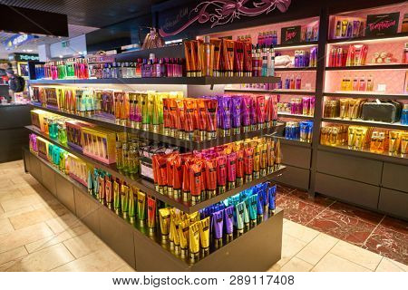LINATE, ITALY - CIRCA NOVEMBER, 2017: Victoria's Secret shop Milan Linate Airport.