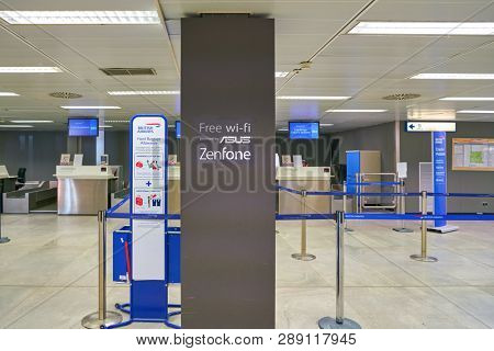 LINATE, ITALY - CIRCA NOVEMBER, 2017: check-in area at Milan Linate Airport.