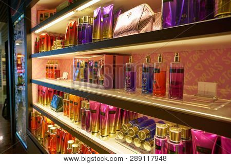 LINATE, ITALY - CIRCA NOVEMBER, 2017: Victoria's Secret shop Milan Linate Airport.