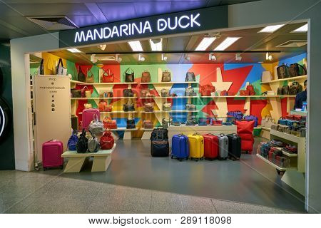 LINATE, ITALY - CIRCA NOVEMBER, 2017: Mandarina Duck shop in Milan Linate Airport.