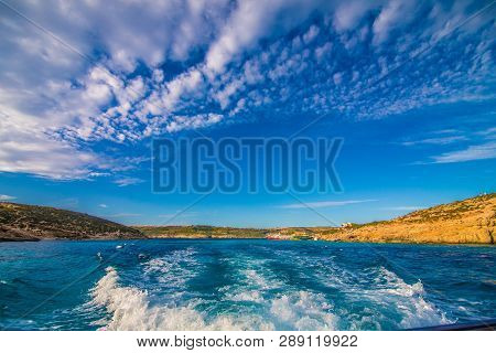 Comino, Malta - November, 2018: Holidays At Blue Lagoon On Island Comino Malta Island