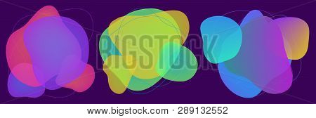 Vector Set Of Neon Liguid Shapes. Gradient Iridescent Bubbles For Text For Business Page. Template W