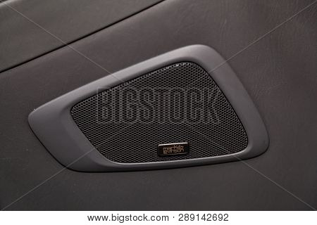 Novosibirsk, Russia - March 11, 2019:  Lexus Lx-470,close-up Of The Door Speakers.photography Of A M