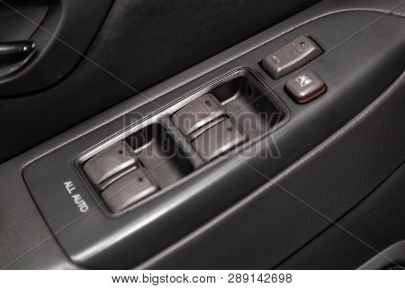 Novosibirsk, Russia - March 11, 2019:  Lexus Lx-470,close-up Of The Side Door Buttons: Window Adjust