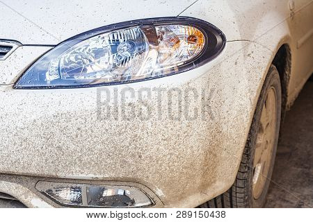 A Dirty Car After Rain. Dirty Car After A Trip Around The Countryside