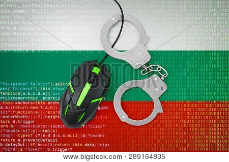 Bulgaria Flag  And Handcuffed Computer Mouse. Combating Computer Crime, Hackers And Piracy