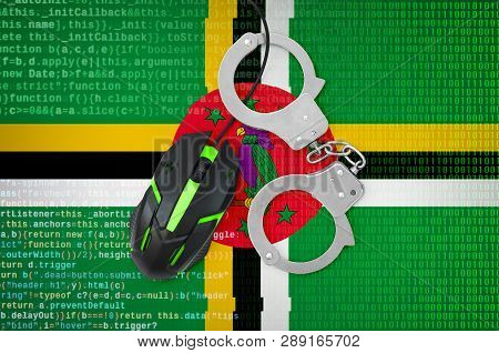 Dominica Flag  And Handcuffed Computer Mouse. Combating Computer Crime, Hackers And Piracy