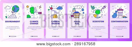 Mobile App Onboarding Screens. Environment Problems, Global Warming, Climate Change, Ecology. Menu V