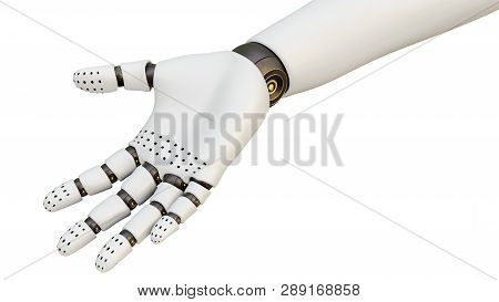 White Robot Hand, Isolated On White Background. 3d Rendering