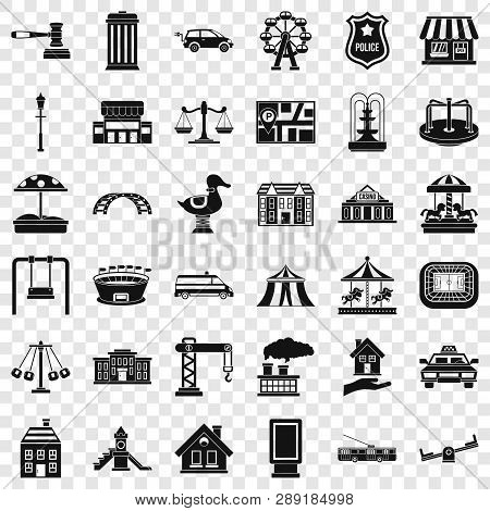 City Element Icons Set. Simple Style Of 36 City Element Vector Icons For Web For Any Design