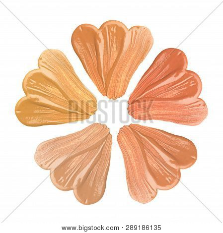 Smears Of Foundation For Face.a Smear Of Lipstick. Cosmetic Smear Of Liquid. Isolated On White Backg