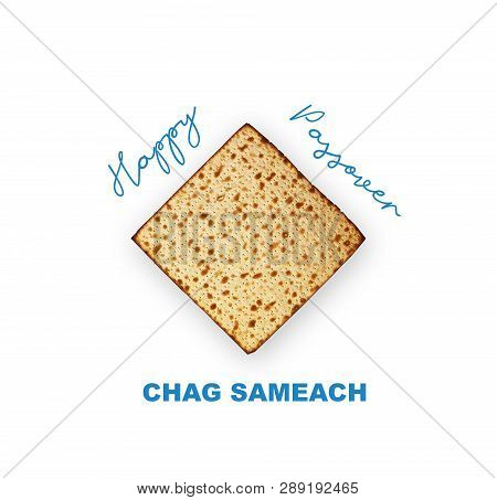 Happy Passover Jewish Holiday Concept, Studio Image. Matzah Isolated On White Background Top View, H