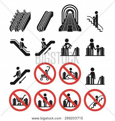 Escalator Icons Set. Simple Set Of Escalator Icons For Web Design On White Background