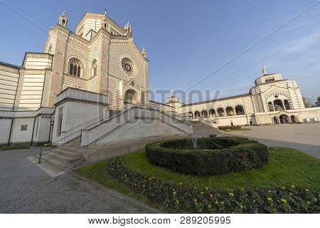 Milan, Lombardy, Italy: Exterior Of The Historic Cemetery Known As Cimitero Monumentale