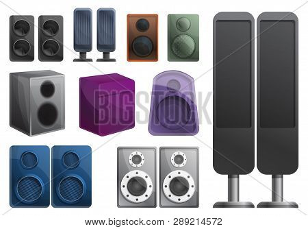 Stereo Sound System Icons Set. Cartoon Set Of Stereo Sound System Icons For Web Design
