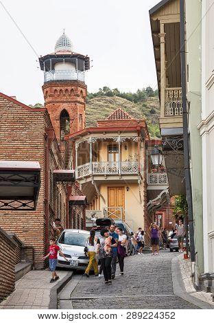 Tbilisi, Georgia - September 23, 2018: Many People, Tourists And Locals, Walk On Narrow Streets Of O